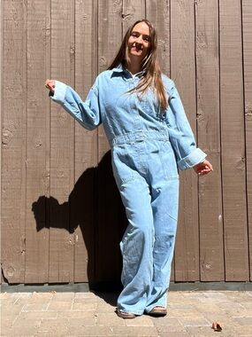 ASOS Denim Jumpsuit Women's Wide Leg Coveralls Utility Boilersuit Denim Size 8